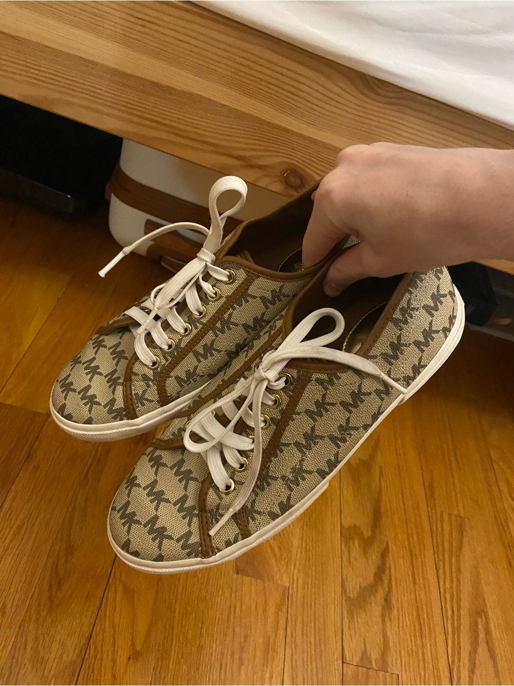 Michael Kors Tan and Brown MK Monogram Low-Top Sneakers
